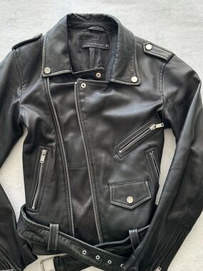 Zara real leather biker jacket size XS